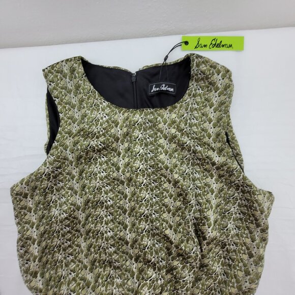 NEW Sam Edelman Dress Womens 10 Green Pebbled Python Pleat Blouson Midi Loden - Picture 5 of 15